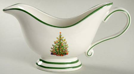 Holiday Celebrations (Green Trim) Gravy Boat by Christopher Radko