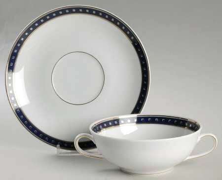 Babylone Blue Flat Cream Soup Bowl & Saucer Set