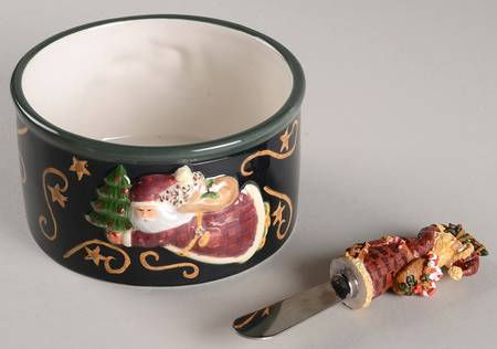 Holiday Greeting (Red Trim) Dip Bowl & Spreader Set