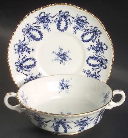 Queensbury Blue (Rope Edge) Flat Cream Soup Bowl & Saucer Set