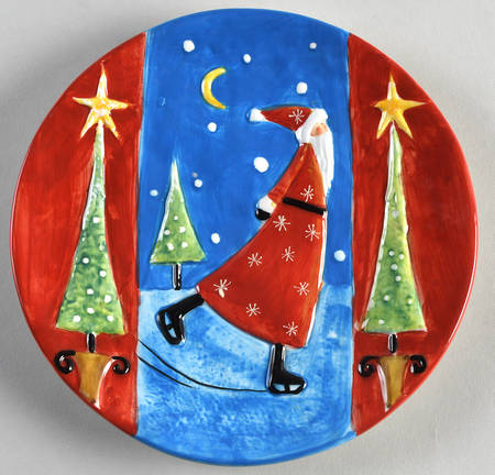 Santa On Ice (Red Handles) Figural Candy Plate by Certified International