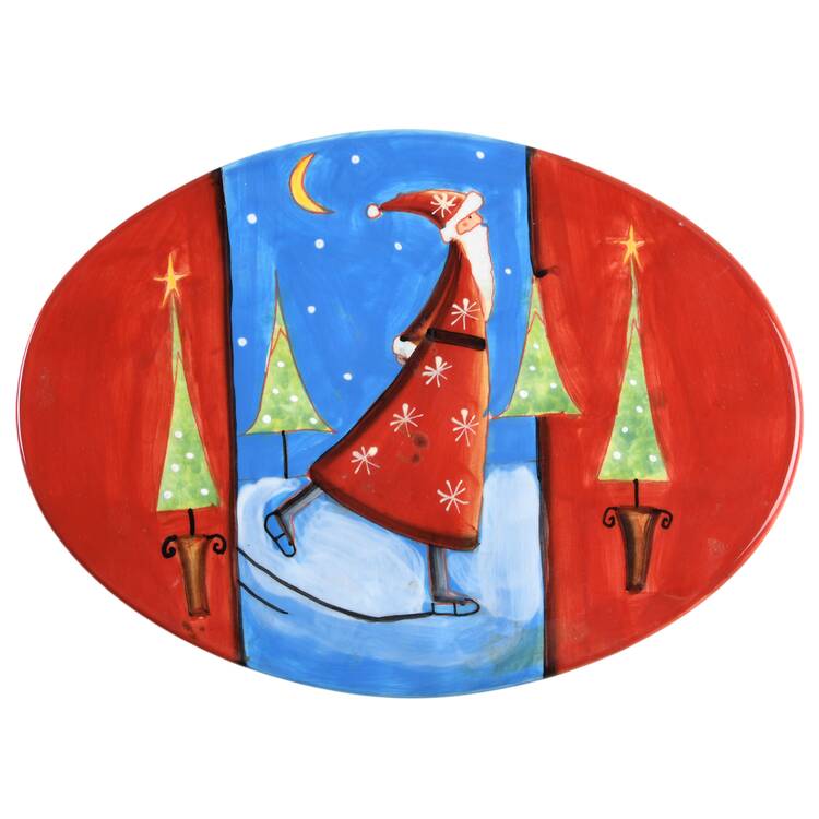 Santa On Ice (Red Handles) Oval Cheese Plate