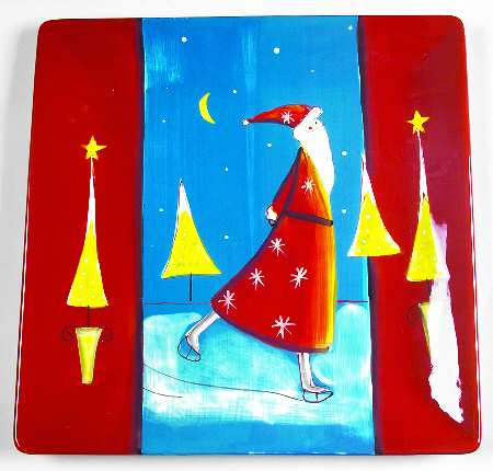 Santa On Ice (Red Handles) 13" Square Serving Platter