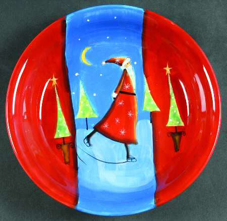 Santa On Ice (Red Handles) 9" Soup/Pasta Bowl