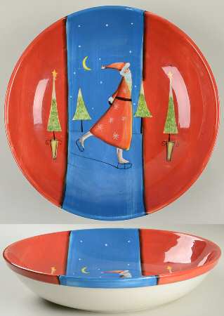 Santa On Ice (Red Handles) 13" Pasta Serving Bowl