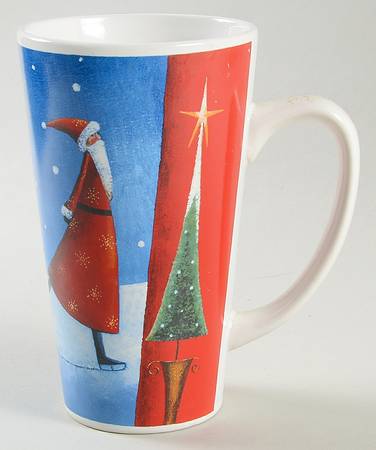 Santa On Ice (Red Handles) Latte Mug