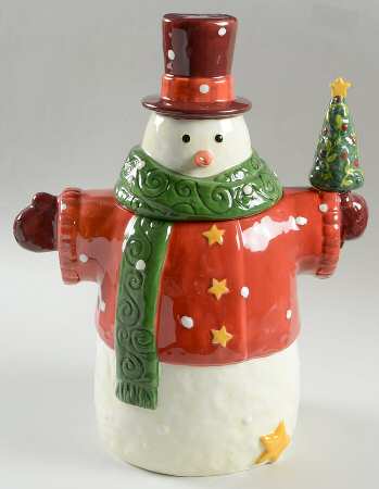 Cool Snowman Figural Cookie Jar & Lid