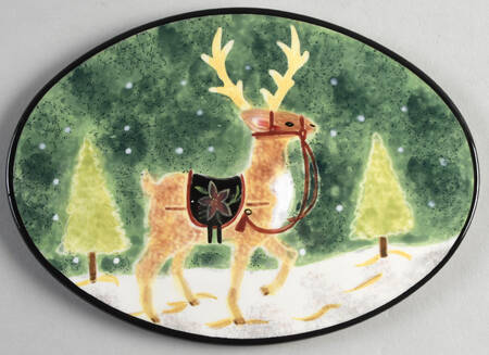 Antique Christmas Oval Cheese Plate