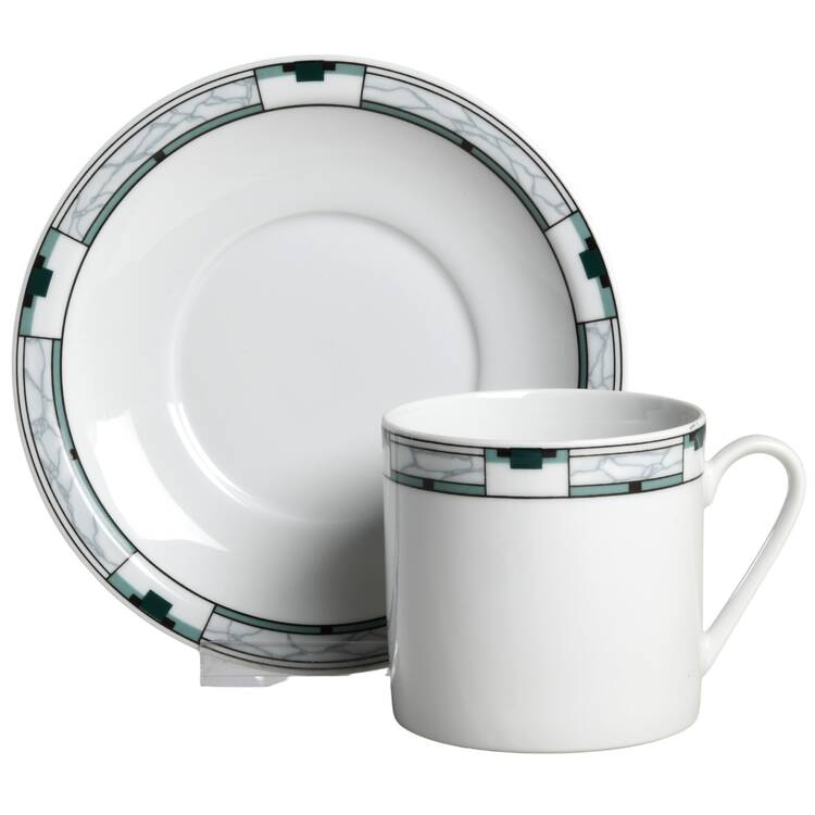 Prestige Aqua Black Flat Cup & Saucer Set