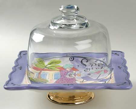 Girlfriends 6 1/2"-7 1/2" Footed Cheese Plate w/ Glass Dome HC