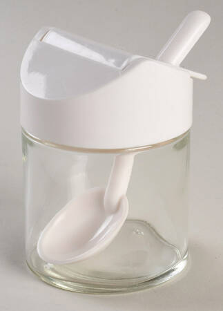 Sandstone (Corelle) Glass Sugar Bowl w/Plastic Lid & Spoon