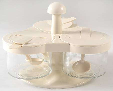 Sandstone (Corelle) 3 Part Lazy Susan W/3 Glassware Bowls/Plastic Tops