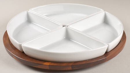 Whiteware Basics (Smooth) Lazy Susan-5pc(4sides,Wood Base)