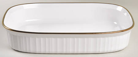 French White (Gold Trim) 14" Rectangular Roaster