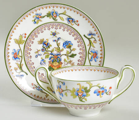 Flower Pot (Green Trim, Smooth) Bouillon Cup & Saucer