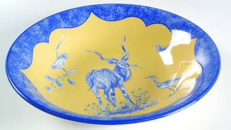 African Inspirations Blue and Yellow 10" Round Vegetable Bowl