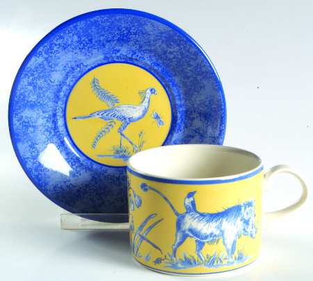 African Inspirations Blue and Yellow Flat Cup & Saucer Set