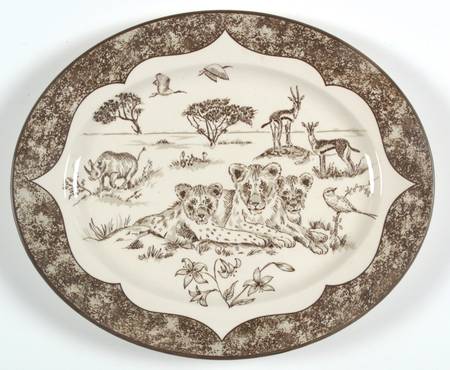 African Inspirations Sepia and Cream 14" Oval Serving Platter