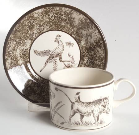 African Inspirations Sepia and Cream Flat Cup & Saucer Set