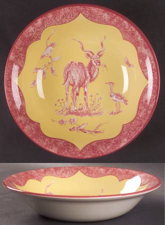 African Inspirations Cranberry and Yellow 10" Round Vegetable Bowl