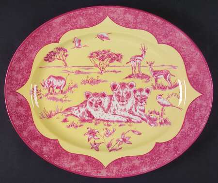 African Inspirations Cranberry and Yellow 14" Oval Serving Platter