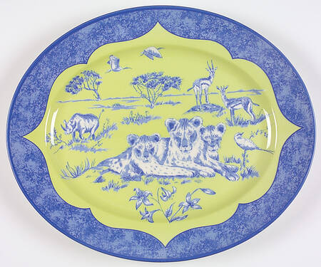 African Inspirations Blue and Green 14" Oval Serving Platter