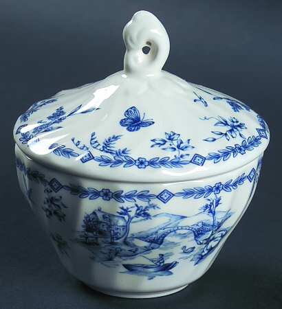 Toile Blue (Scalloped) Sugar Bowl & Lid