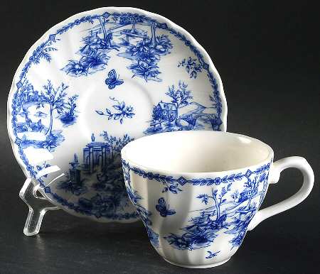 Toile Blue (Scalloped) Flat Cup & Saucer Set