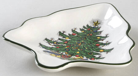 Christmas Tree (Narrow Green Band, White) 1 Part Small Tree Shaped Dish