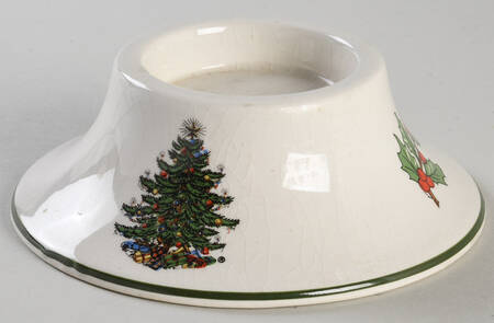 Christmas Tree (Narrow Green Band, White) Pillar Candleholder