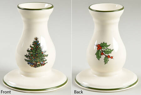 Christmas Tree (Narrow Green Band, White) Single Light Candlestick