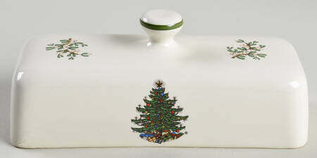 Christmas Tree (Narrow Green Band, White) Lid for 1/4 Lb Butter