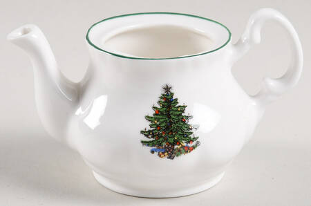 Christmas Tree (Narrow Green Band, White) Toy Teapot No Lid