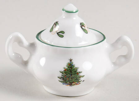 Christmas Tree (Narrow Green Band, White) Toy Sugar Bowl & Lid