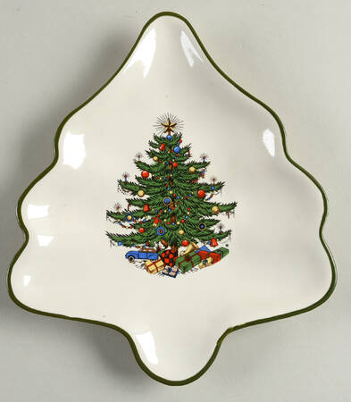 Christmas Tree (Narrow Green Band, White) 1 Part Medium Tree Shaped Dish