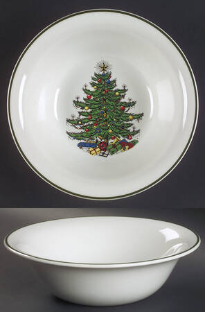 Christmas Tree (Narrow Green Band, White) 9" Round Vegetable Bowl