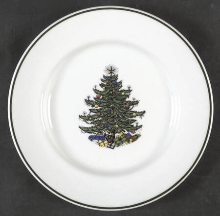 Christmas Tree (Narrow Green Band, White) Large Bread & Butter Plate