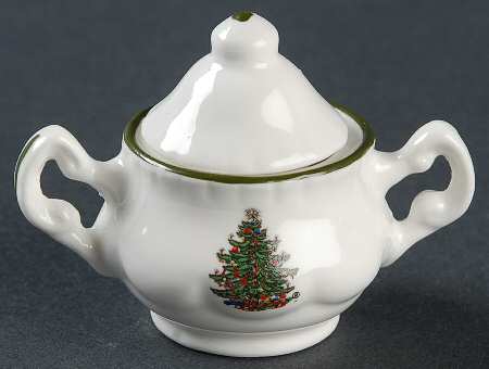 Christmas Tree (Narrow Green Band, White) Toy Sugar Bowl & Lid