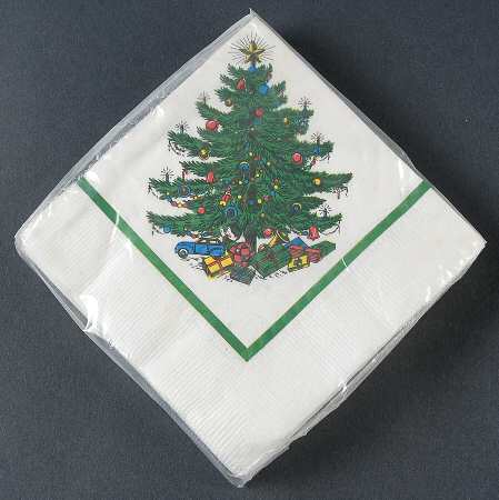 Christmas Tree (Narrow Green Band, White) Package of Paper Beverage Napkins