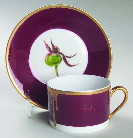 Tuscan Roses Aubergine (Purple) Flat Cup & Saucer Set