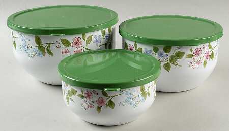 Delicate Array (Corelle) 3 Pc Metal Bowl & Plastic Lid (5 3/4", 7", 7 3/4")