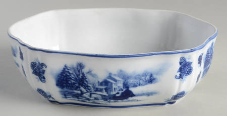 Blue And White Oval Vegetable No Lid