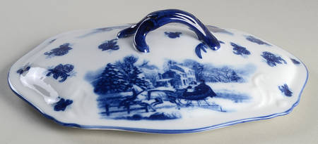 Blue And White Lid for Oval Vegetable
