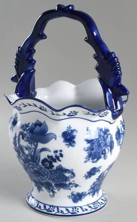 Blue And White 12" Handled Basket
