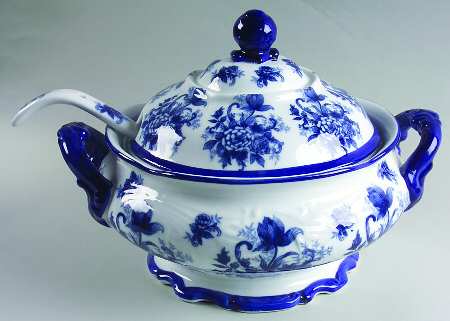 Blue And White Tureen & Lid w/Ladle