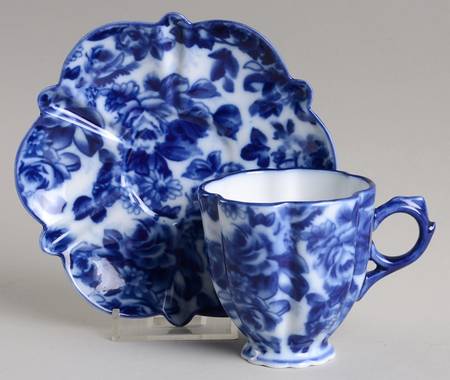 Blue And White Footed Demitasse Cup & Saucer Set