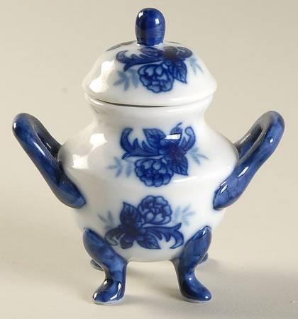 Blue And White Toy Sugar Bowl & Lid