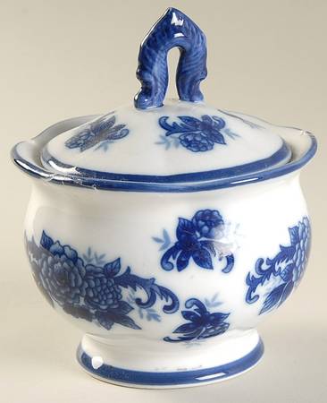 Blue And White Sugar Bowl & Lid