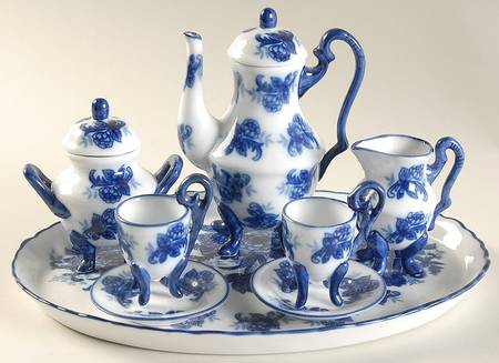 Blue And White 10 Piece Toy Coffee Set