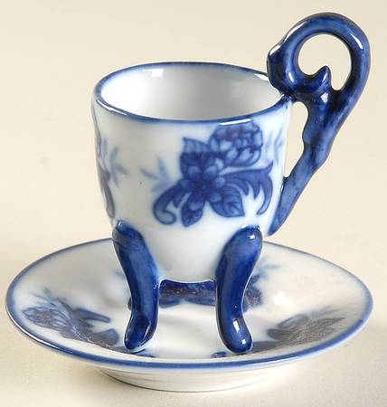Blue And White Footed Toy Cup and Saucer Set